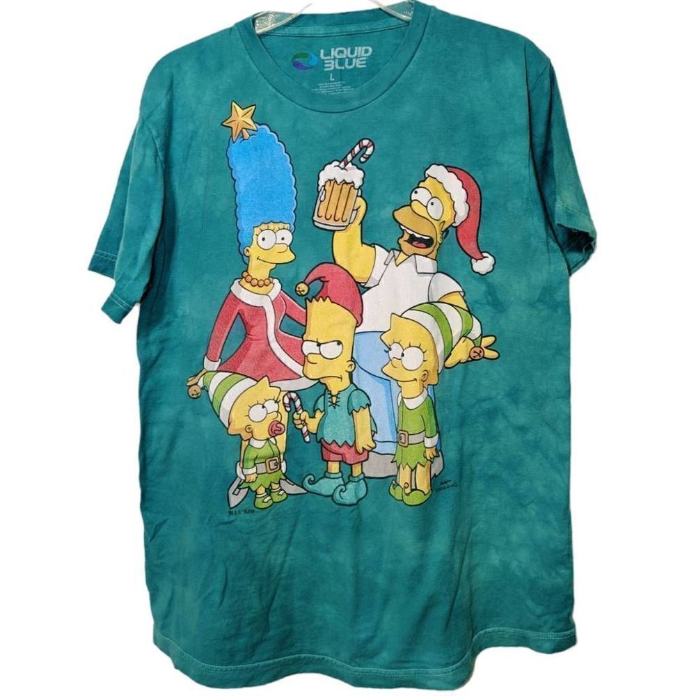 Liquid Blue Men's Tie-dye Simpsons, The Christmas Cheer T-Shirt Green Large
